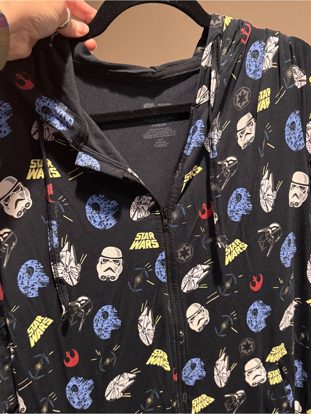MeUndies Star Wars S/M Black Zip Onsie with Blue, Yellow and Red Prints
